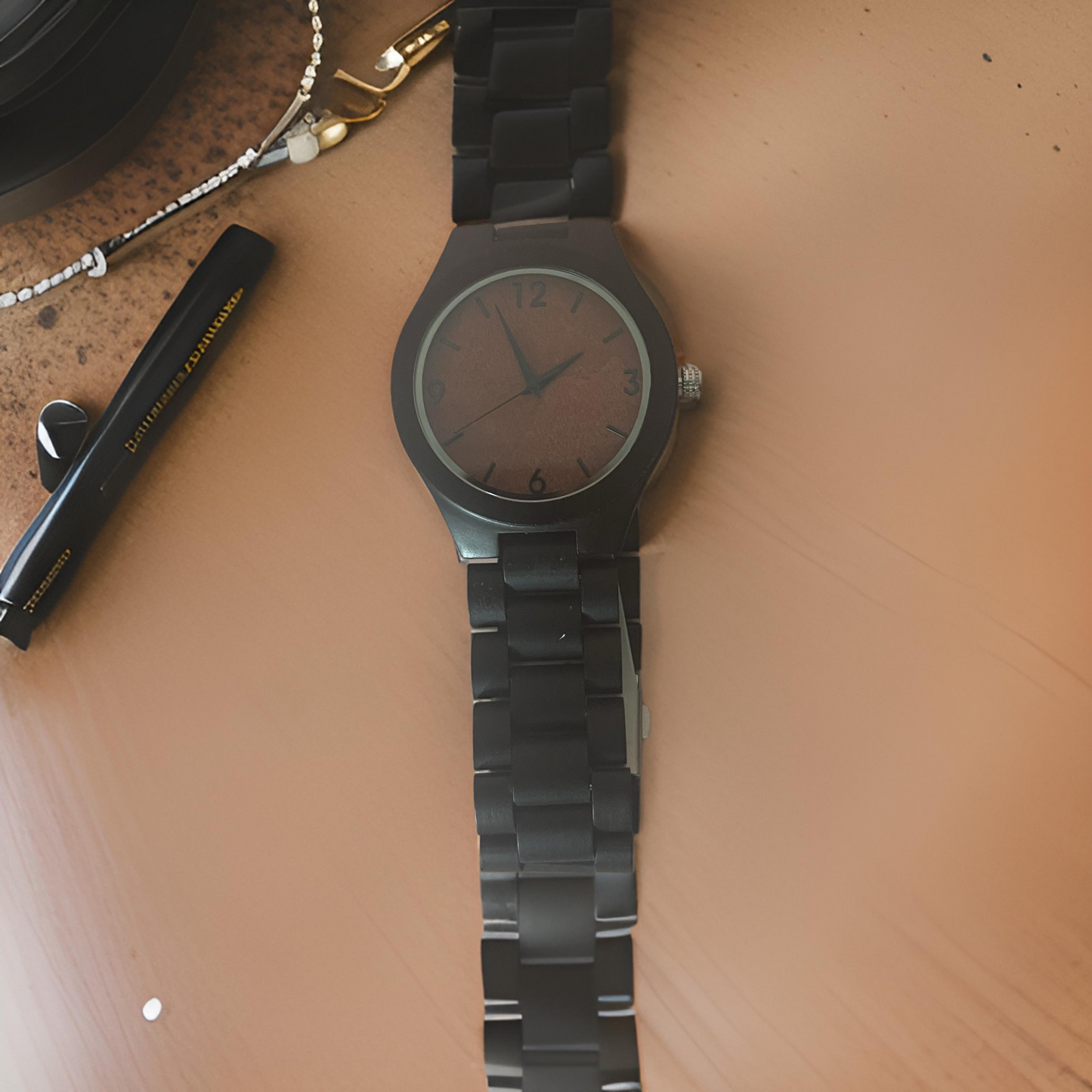 Reloj Bambú Negro Caoba